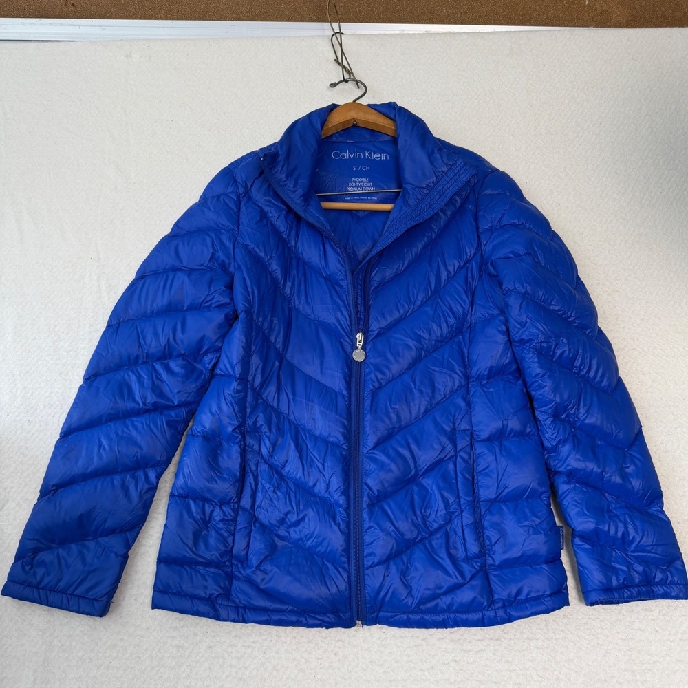 Calvin Klein Womens Royal Blue Packable Lightweight Premium Down Puffer Small